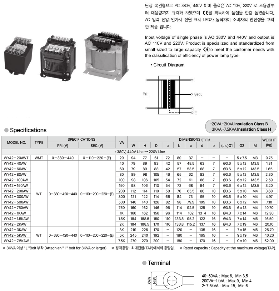 Biến Áp 1P 20VA Woonyoung - WY42-20AW