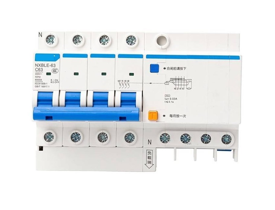 63asp Rcbo RCBO 4P 63A 6kA 30mA Chint - NXBLE-63 4P C63 30mA 6kA